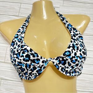 NWOT VICTORIA’S SECRET ANIMAL PRINT PADDED PLUNGE HALTER SWIMSUIT BIKINI TOP 34C